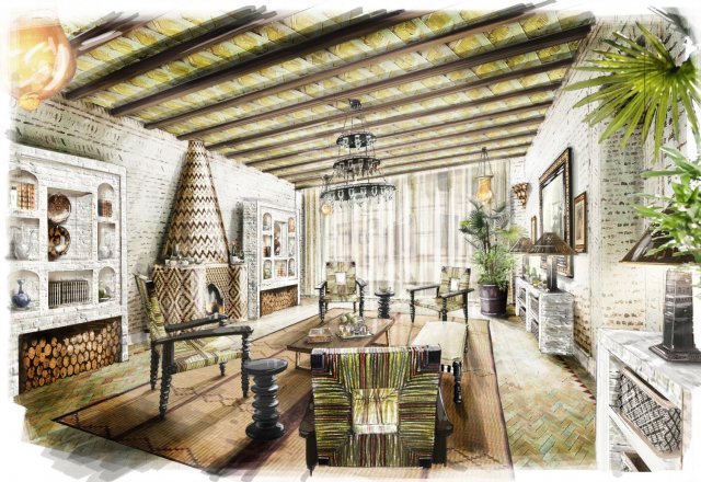Perspective salon - Maison d&#039;hôtes Jeddah - concept PINTO Paris