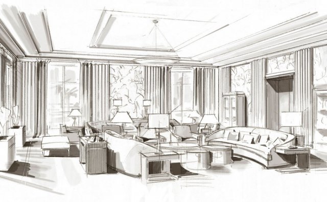 croquis N&B - salon résidence privée