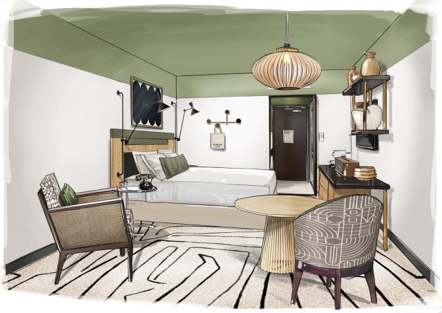 Perspective "jetée" Chambre projet Hôtel Clichy - concept MAISON NUMERO 20
